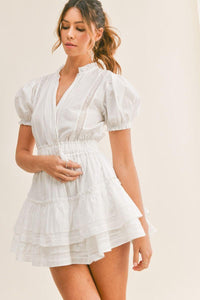 OutDazl - White Cotton Mini Ruffled Dress Bianca - OutDazl