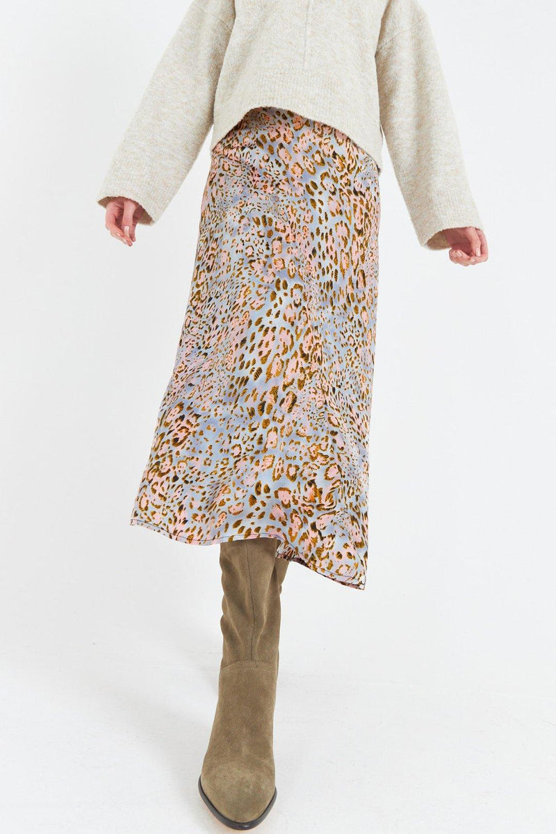 OutDazl - Zoe Satin Pink Print Skirt - OutDazl