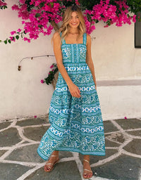 Maxi Print Dress Lucia in Aqua Mix