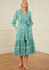 Block Print Prairie Dress Aqua Mix