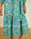 Block Print Prairie Dress Aqua Mix