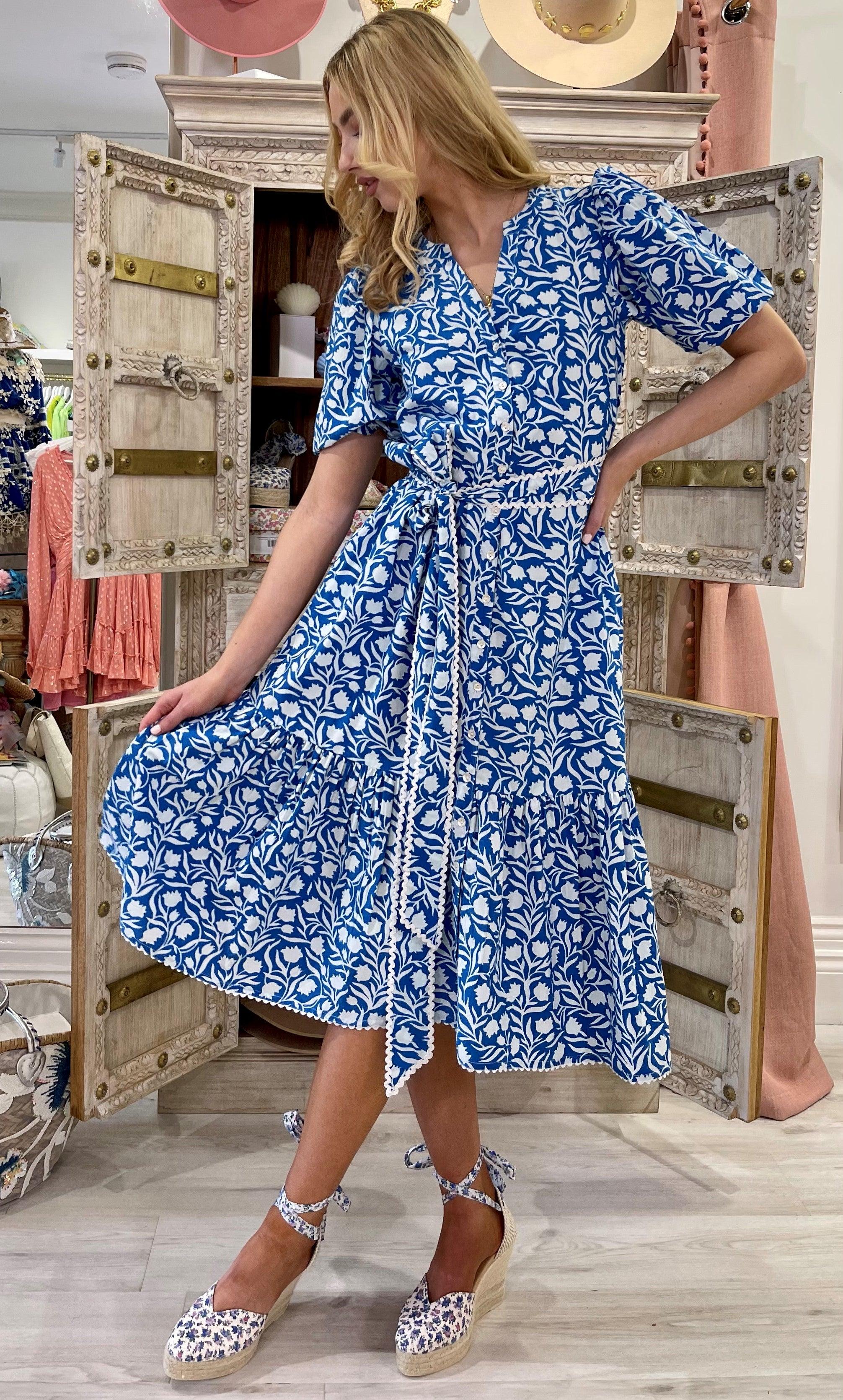 Pink City Prints - Daisy Dress in Azure Tulip - OutDazl