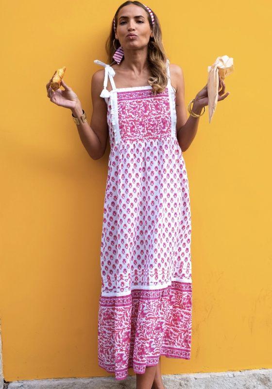 Pink City Prints - Elena Maxi Dress in Strawberry Fields - OutDazl