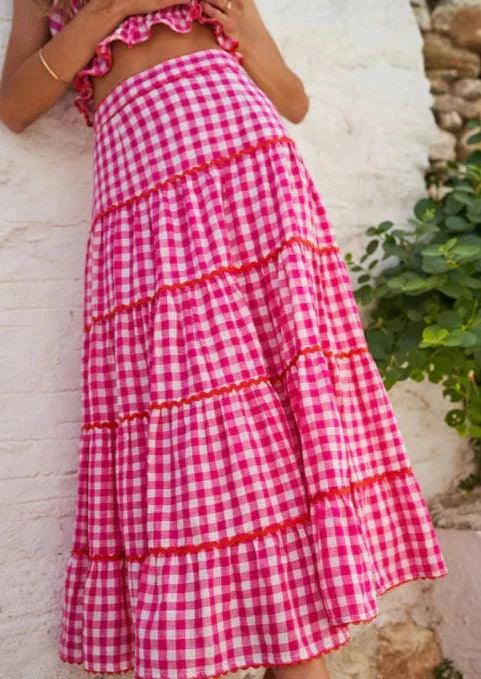 Pink City Prints - Etta Skirt in Raspberry Gingham - OutDazl