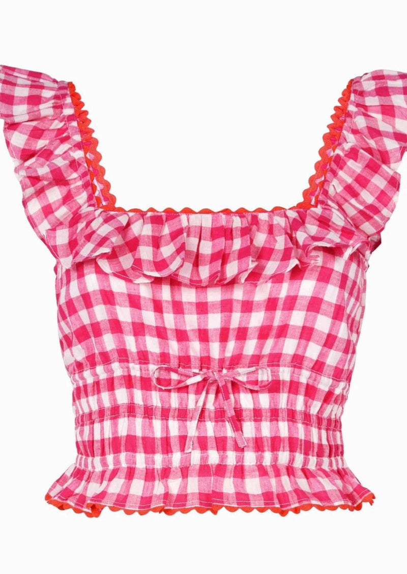 Pink City Prints - Etta Top in Raspberry Gingham - OutDazl