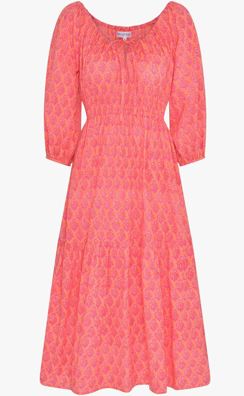 Pink City Prints - Rah Rah Midi Dress in Peach Primrose - OutDazl