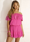 Hot Pink Off Shoulder Ruffled Voile Mini Dress Lily