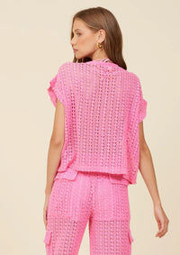Pink Crochet Short Sleeve Top