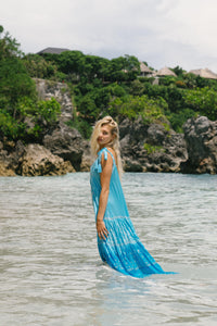 PRANELLA - Maxi Silky Slip Dress Cadiz in Turquoise - OutDazl