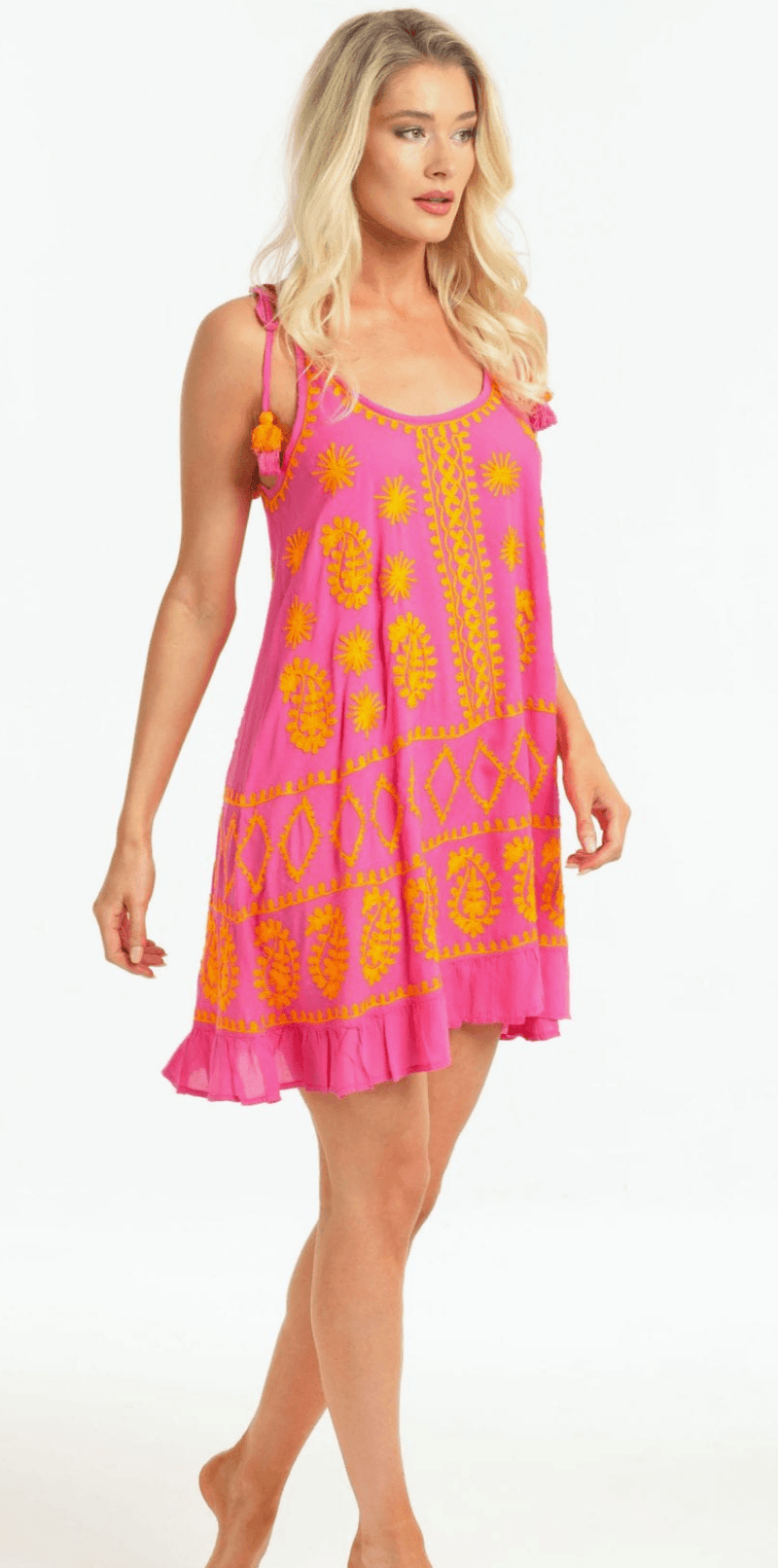 PRANELLA - Millie Embroidery Dress in Raspberry - OutDazl