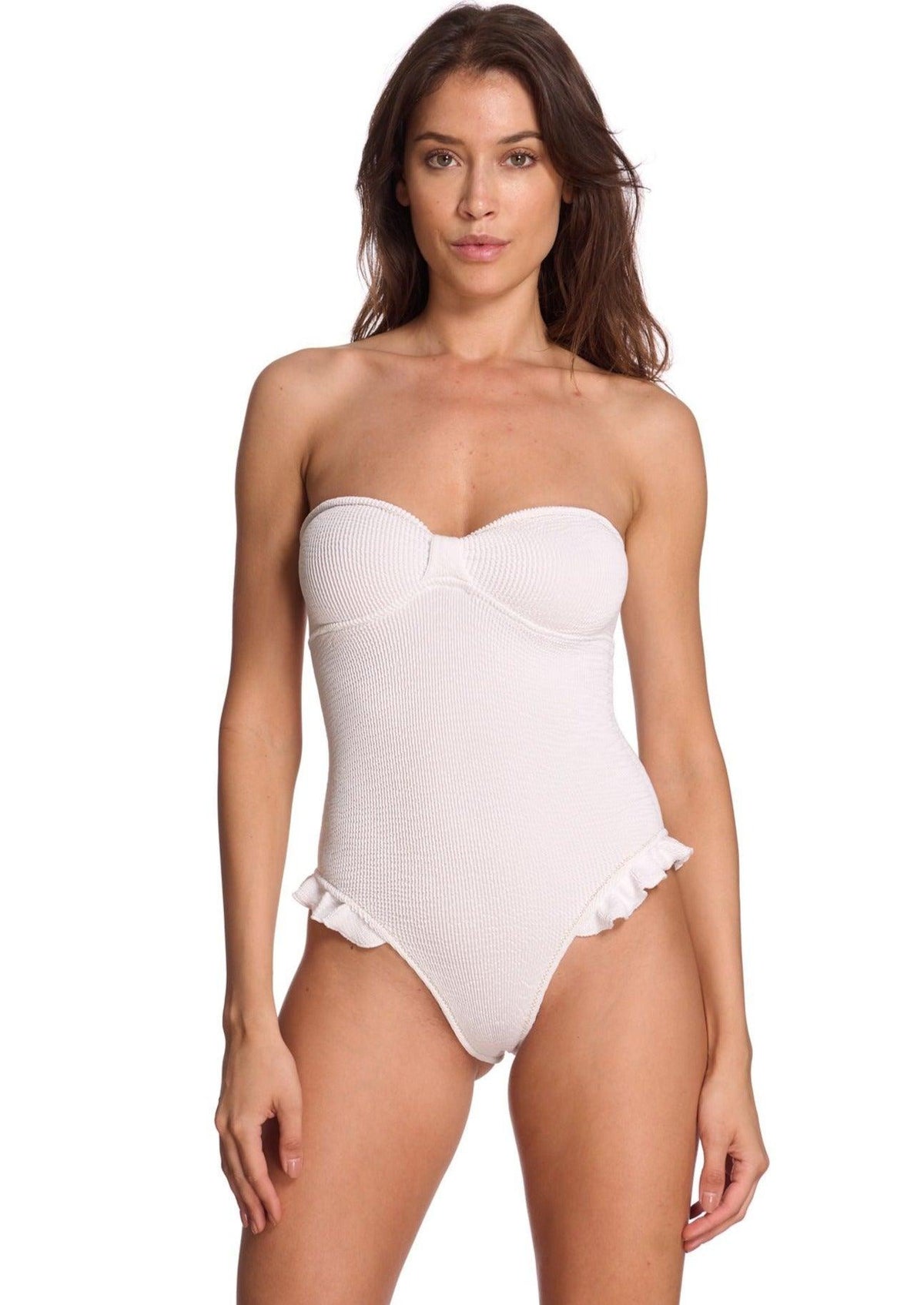 Reina Olga - Laila Scrunch Swimsuit in White - OutDazl