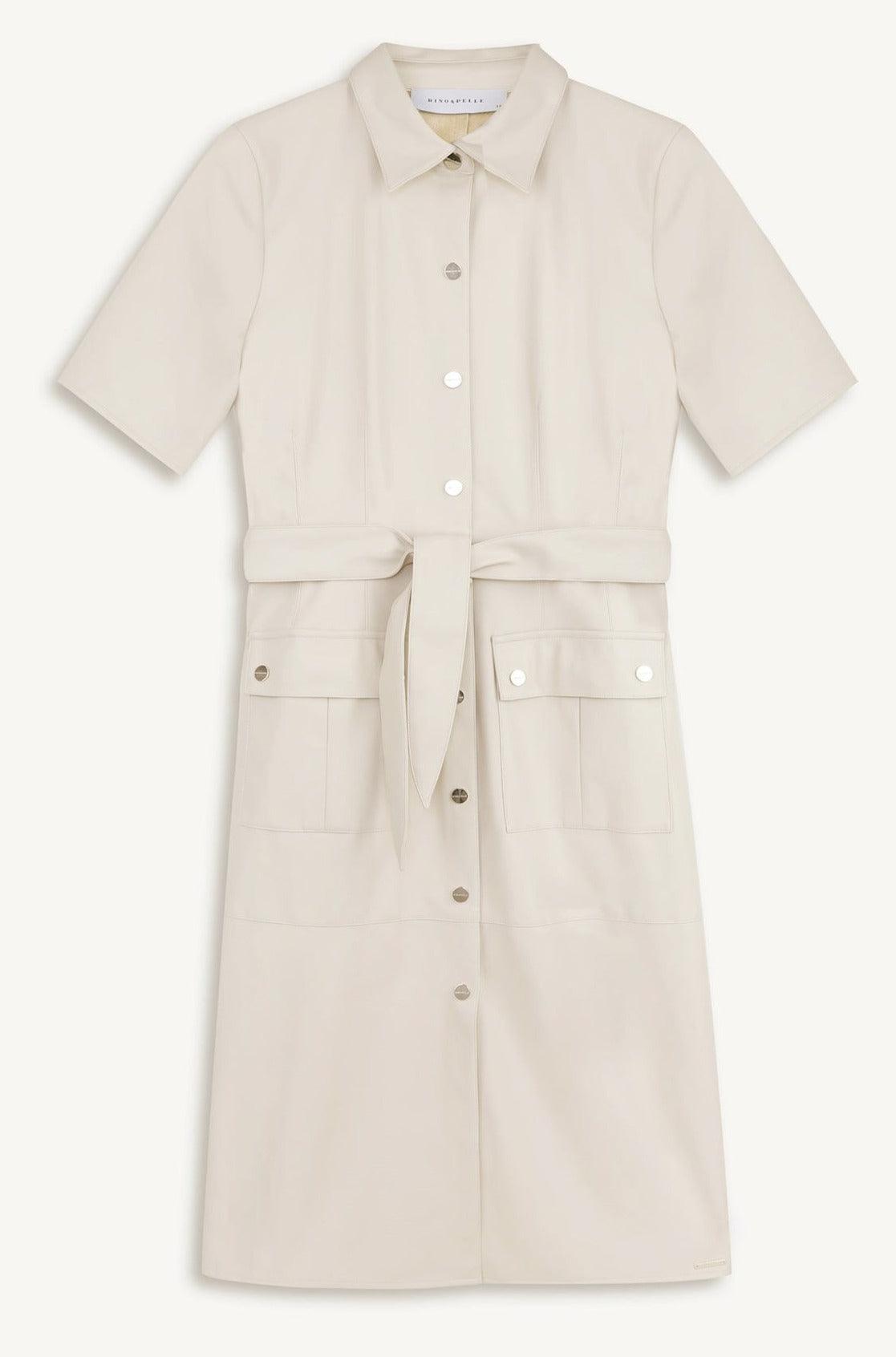 Rino & Pelle - Pacey Faux Leather Shirt Dress in Almond Milk - OutDazl