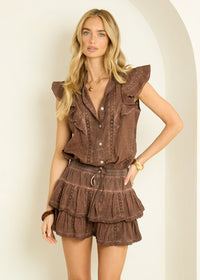 Embroidery Skort Riviera in Chocolate Hand Dye-Bahabini-OutDazl