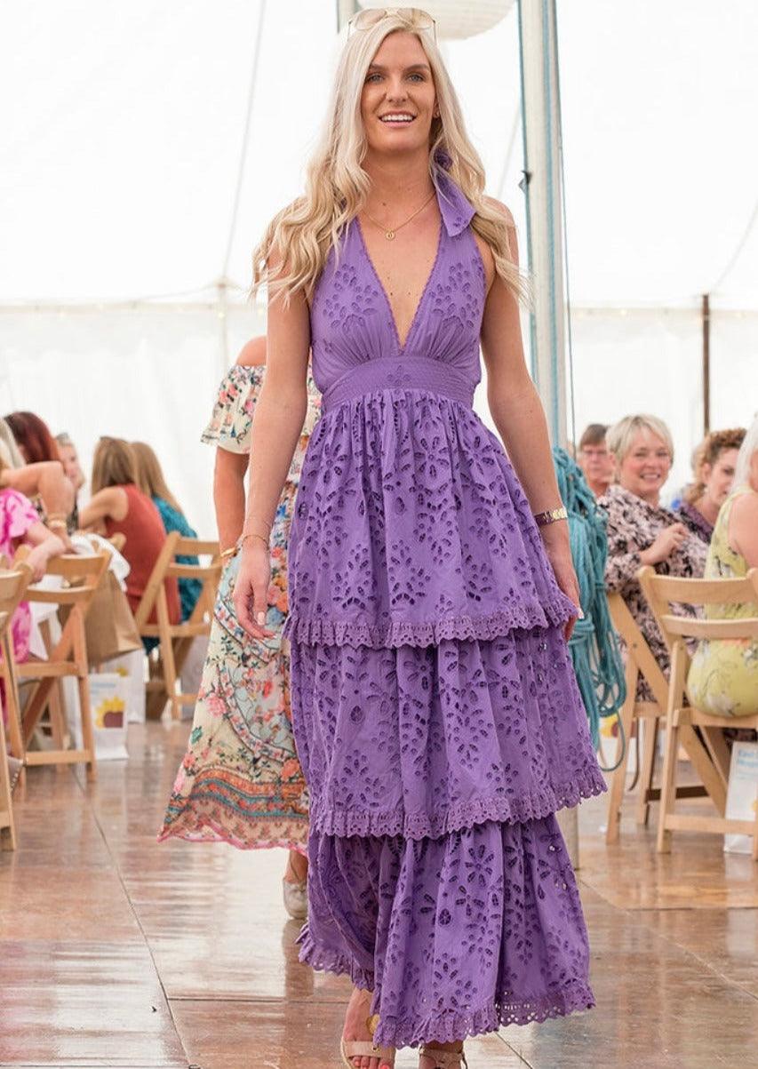 Rococo Sand - Halter Neck Maxi Dress Violet - OutDazl