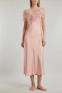 Sleeper Boheme feather-trim slip dress