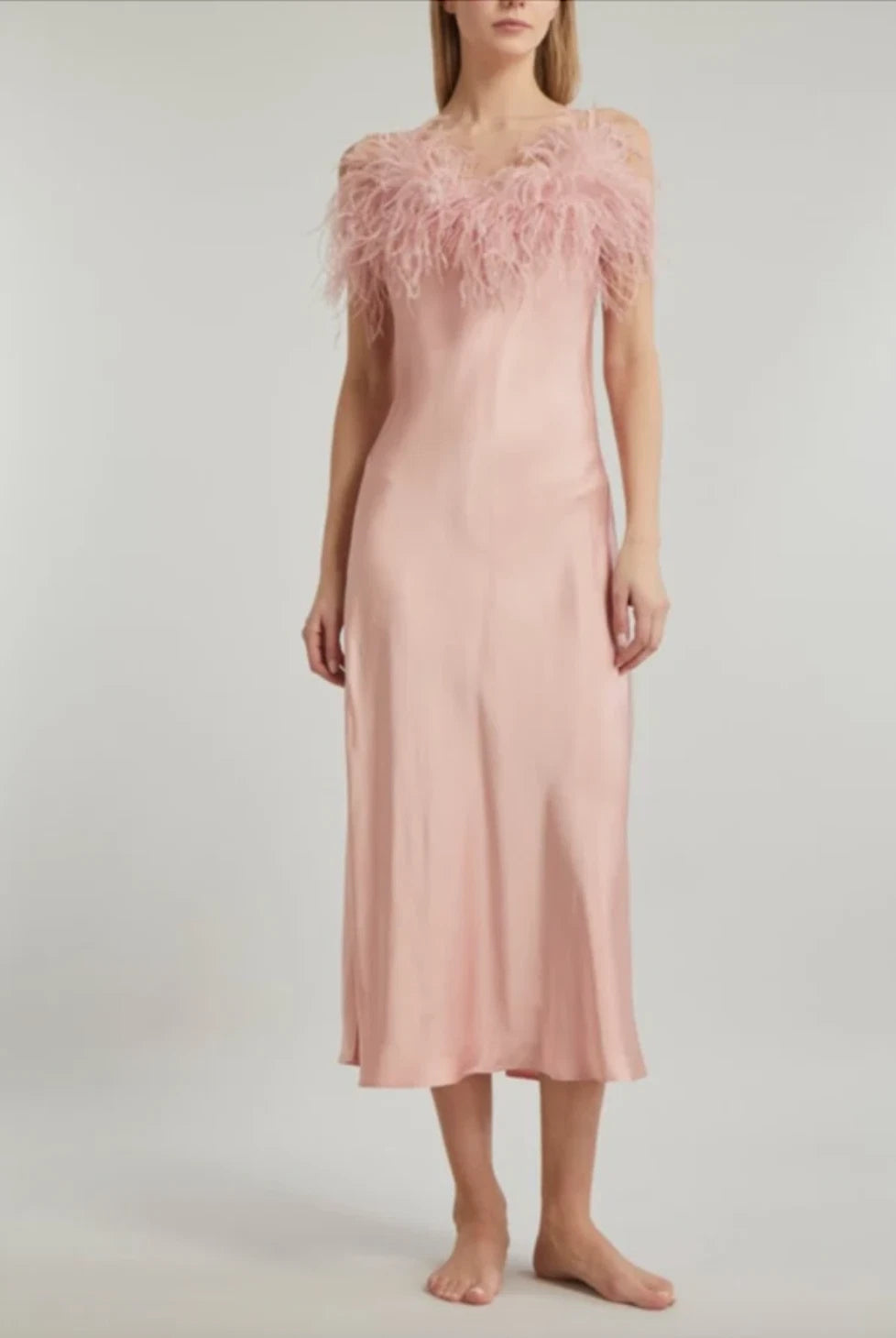 Sleeper Boheme feather-trim slip dress