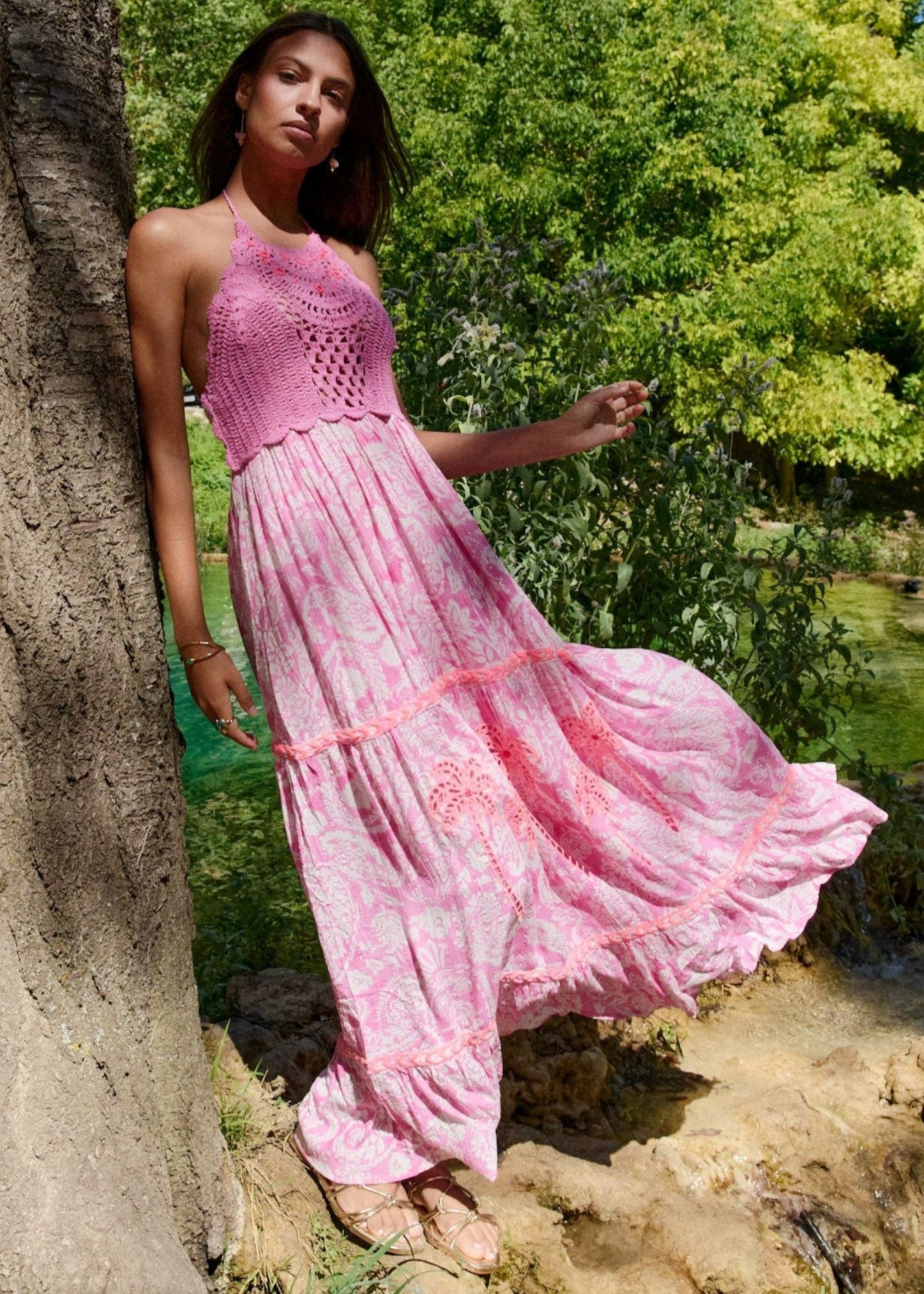 Piti Cuiti | Sahara Pink Crochet Maxi Dress – OutDazl
