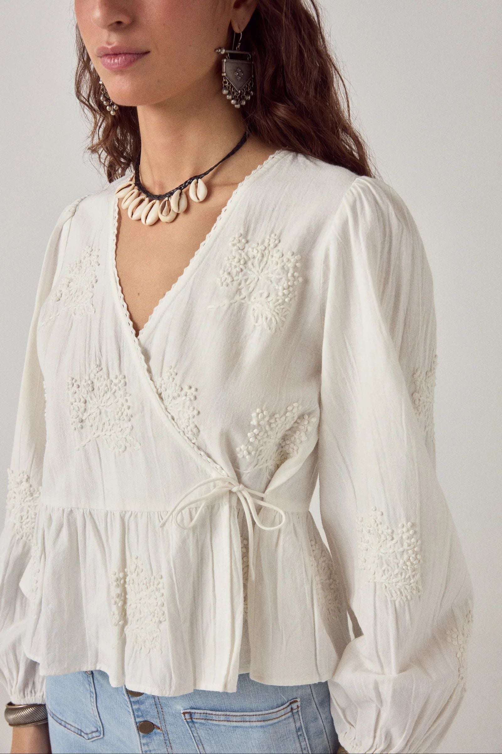 White Wrap Embroidered Salma Blouse