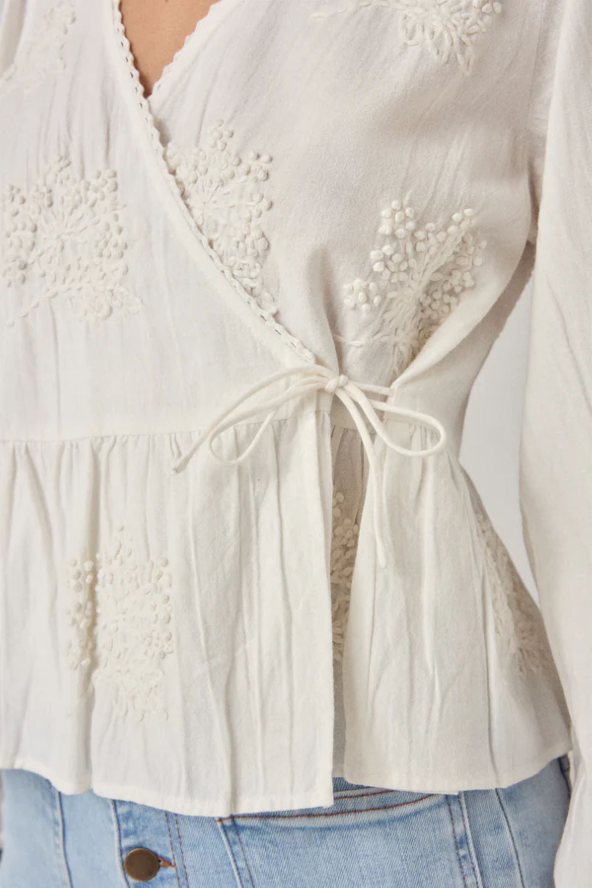 White Wrap Embroidered Salma Blouse