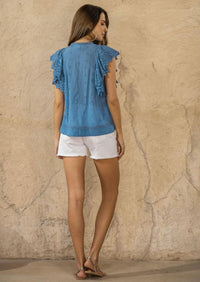 Scarlett Poppies - Era Eyelet Embroidery Top in Blue - OutDazl