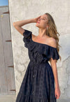Scarlett Poppies - Happier Eyelet Emroidery Off the Shoulder Maxi Dress in Onxy Black - OutDazl