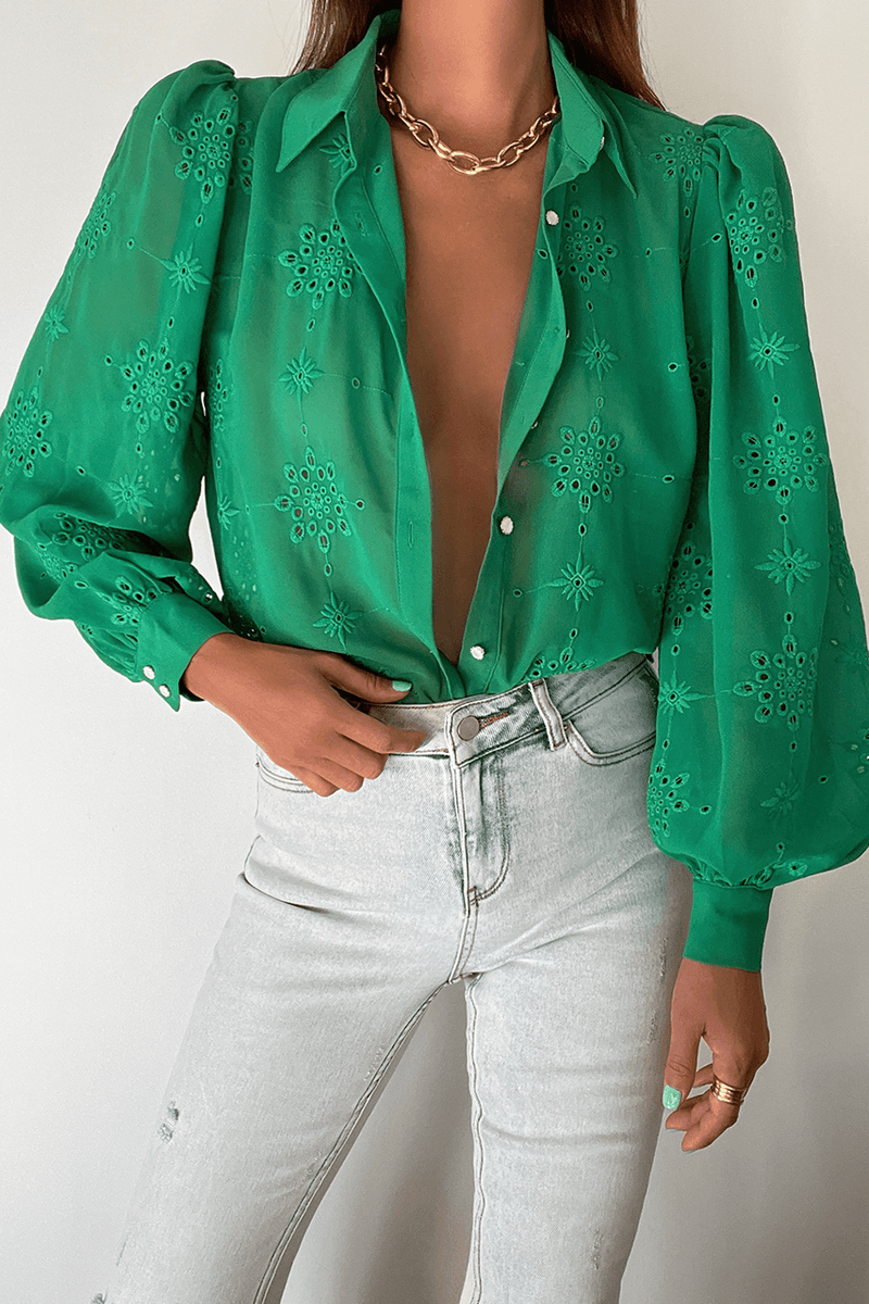 Seven Wonders - Embroidery Elise blouse in Emerald - OutDazl
