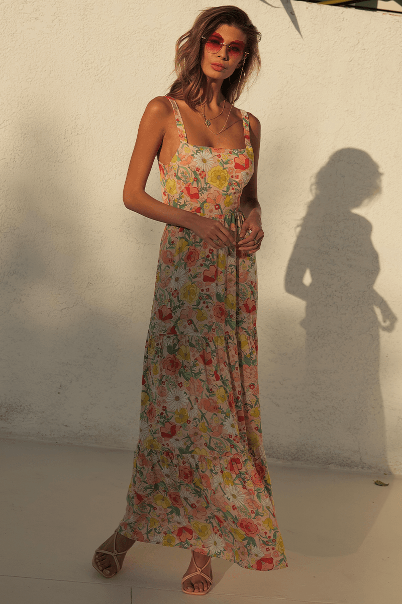 Seven Wonders - Holly Maxi Peach Floral Dress - OutDazl