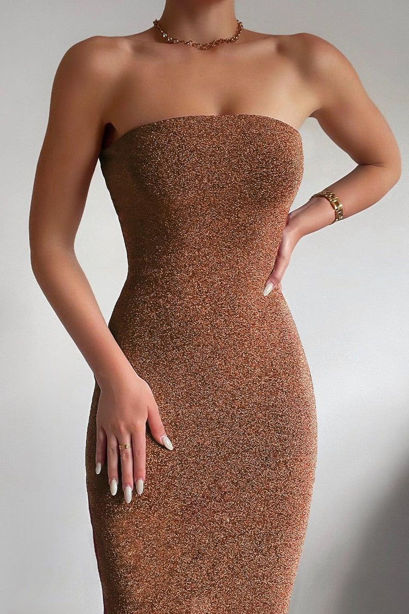 Seven Wonders - Illusion Midi Dress in Copper - OutDazl