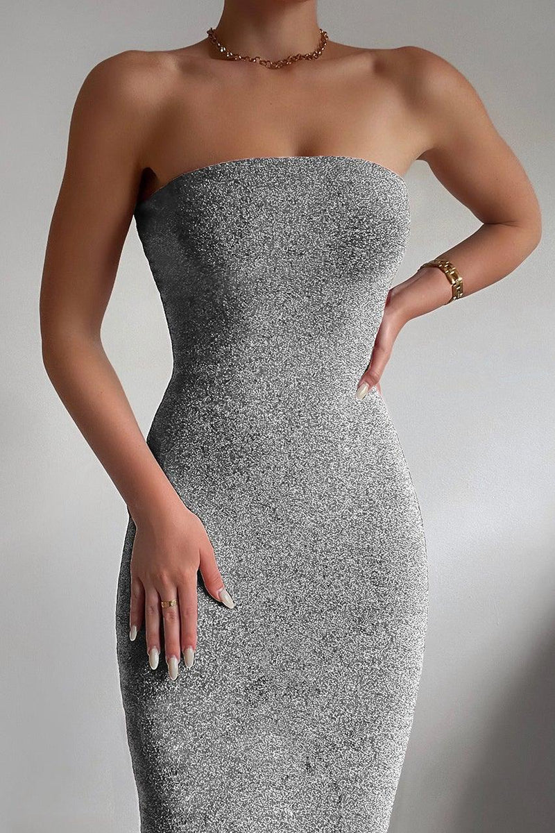 Seven Wonders - Illusion Midi Dress in Silver - OutDazl