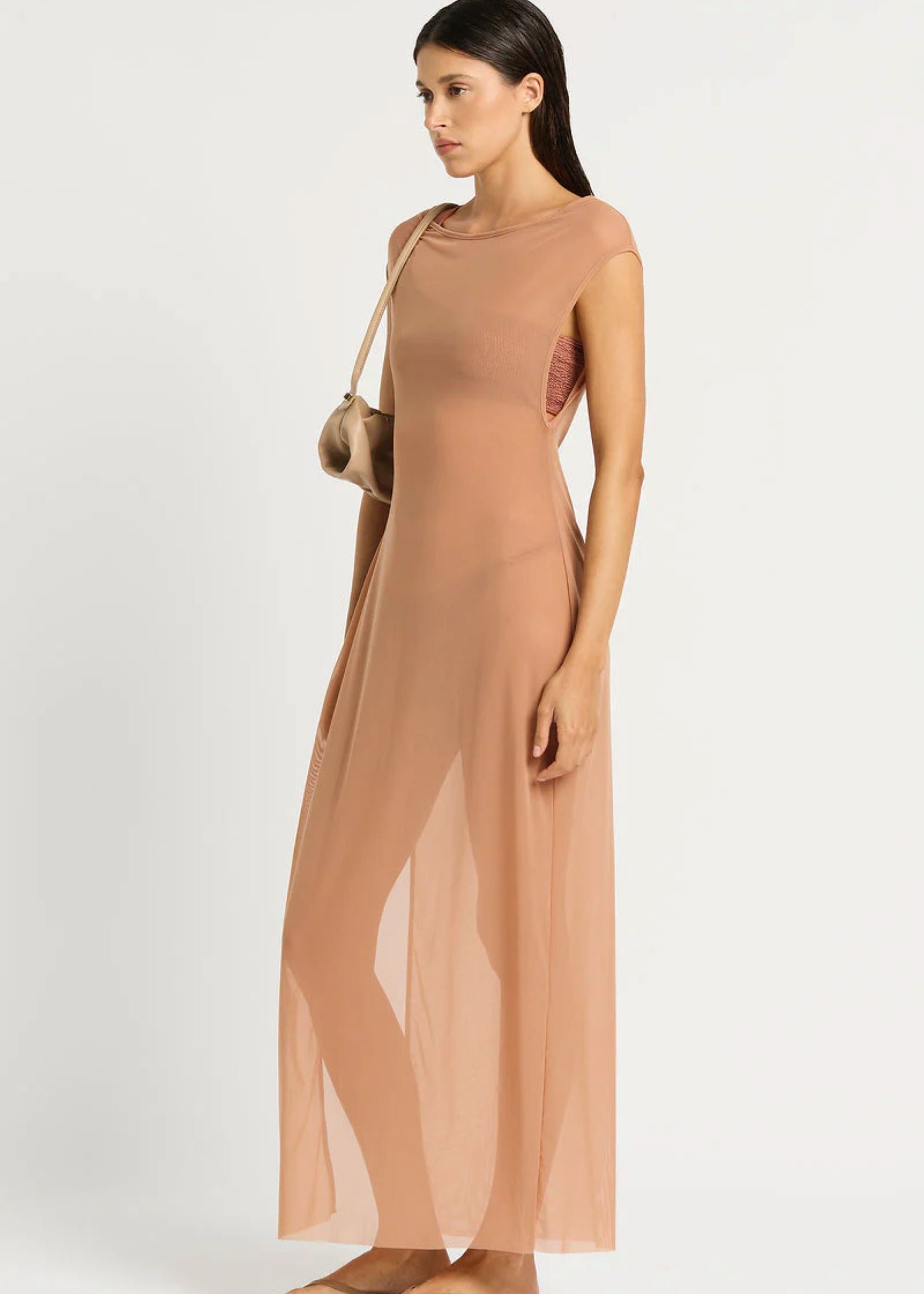 tan organza mesh maxi dress Mesh Maxi Dress Tan XL+