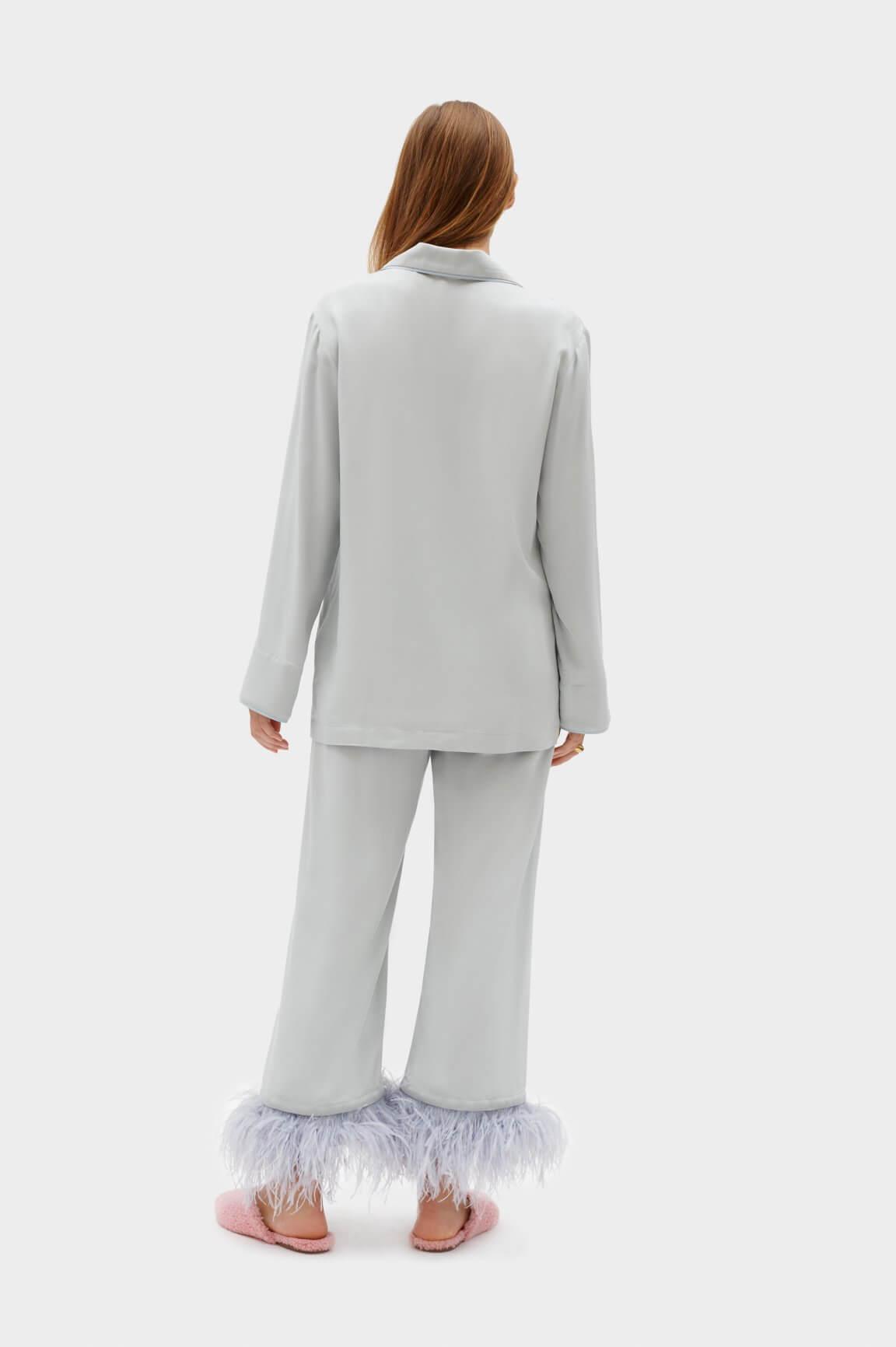 SLEEPER - Ash Grey feather-trimmed Party Pajama Set - OutDazl