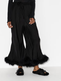 SLEEPER - Boudoir Feather Hem Trousers in Black - OutDazl