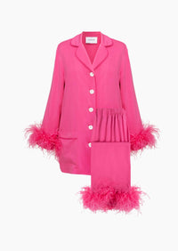 SLEEPER - Hot Pink feather-trimmed Party Pajama Set - OutDazl