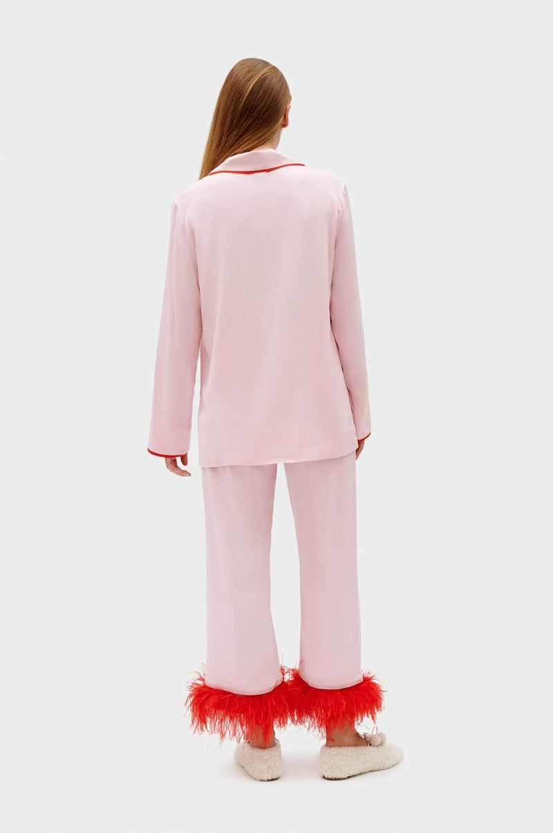 Sleeper + Net Sustain Feather-trimmed Crepe De Chine Pajama Set in Pink