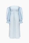 SLEEPER - Sleeper Atlanta shirred linen midi dress in Blue Vichy - OutDazl
