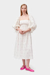 SLEEPER - Sleeper Atlanta shirred linen midi dress in Bouquets - OutDazl