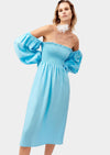 SLEEPER - Sleeper Atlanta shirred linen midi dress in Bright Blue - OutDazl