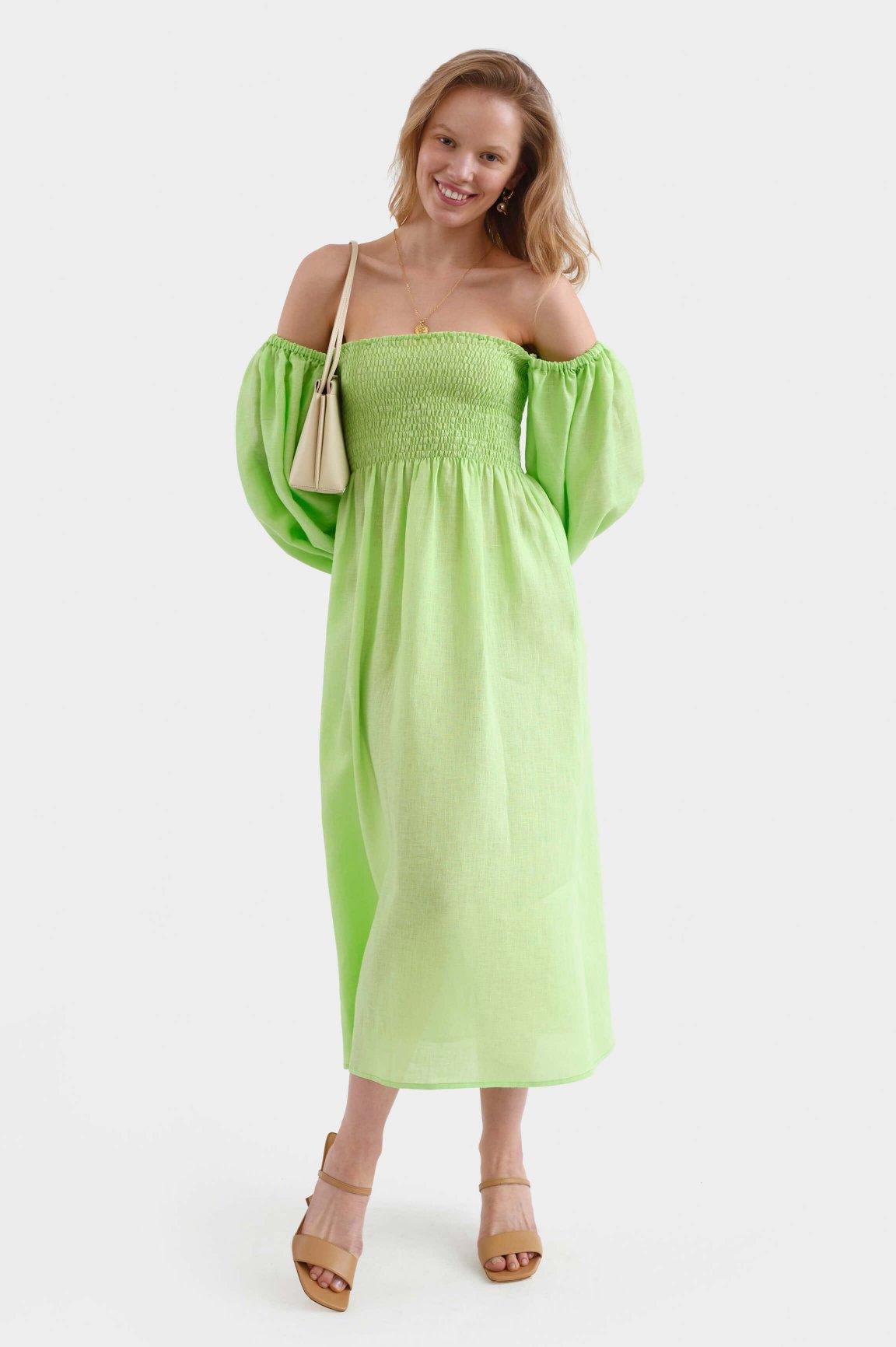 Sleeper Atlanta Lime Linen Midi Dress - ShopStyle