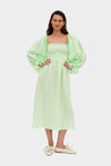 SLEEPER - Sleeper Atlanta shirred linen midi dress in Mint - OutDazl