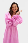 SLEEPER - Sleeper Atlanta shirred linen midi dress in Pink - OutDazl