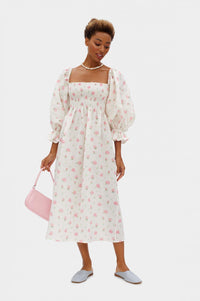 SLEEPER - Sleeper Atlanta shirred linen midi dress in Roses - OutDazl