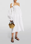 SLEEPER - Sleeper Atlanta shirred linen midi dress in White - OutDazl