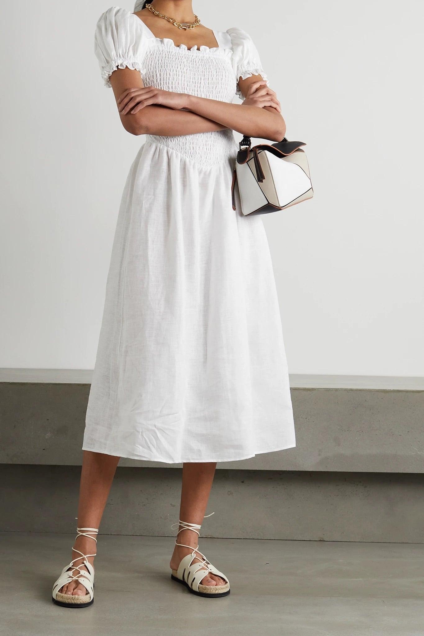 Midi white hot sale linen dress