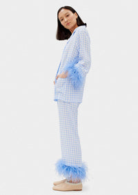 SLEEPER - Sleeper Blue Vichy feather-trimmed Party Pajama Set - OutDazl