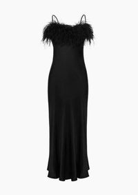 SLEEPER - Sleeper Boheme Slip Dress With Feathers in Black - OutDazl