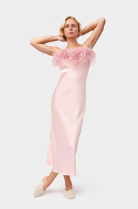 SLEEPER - Sleeper Boheme Slip Dress With Feathers in Dust Pink - OutDazl