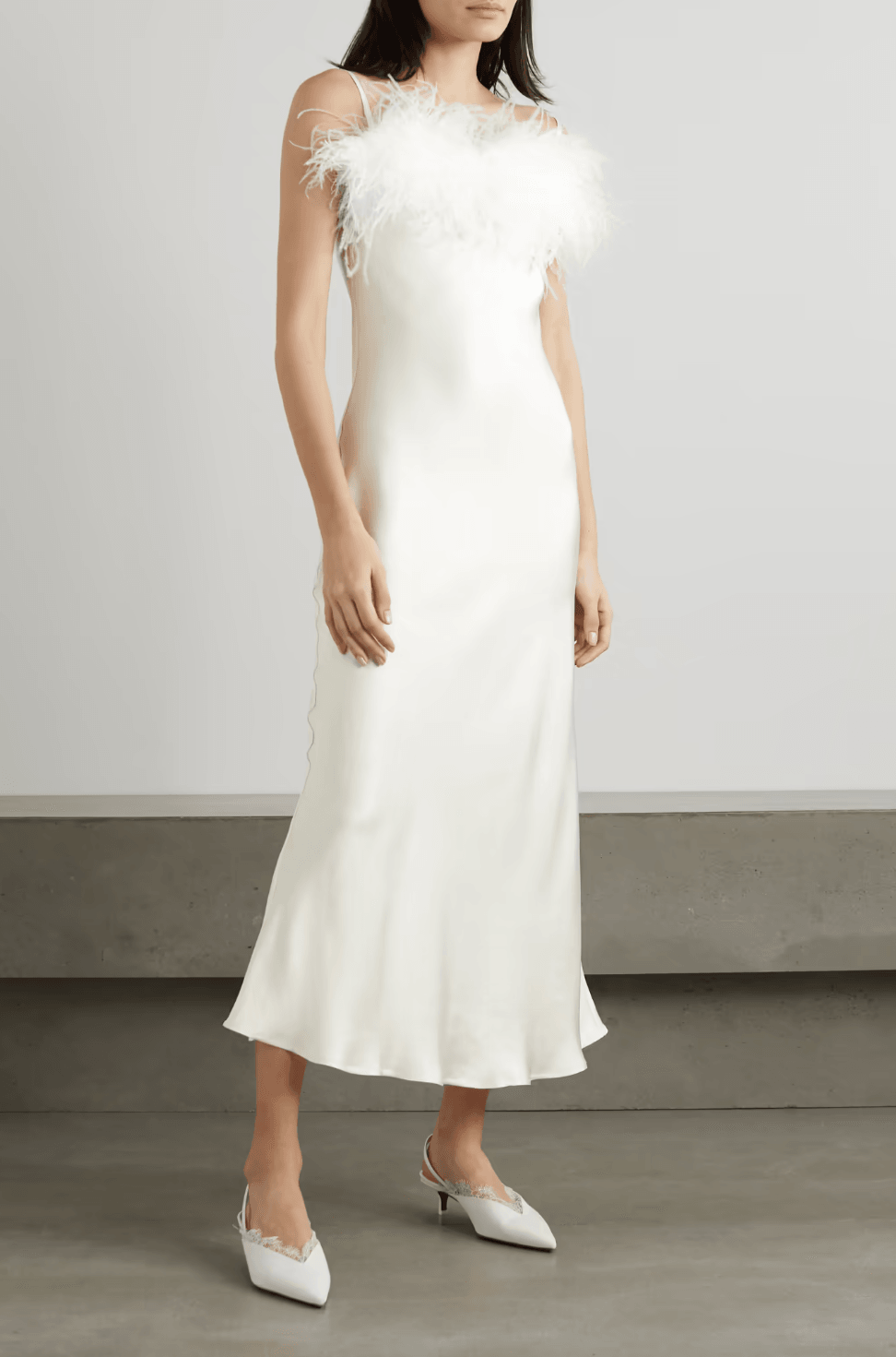 SLEEPER - Sleeper Boheme Slip Dress With Feathers in White - OutDazl