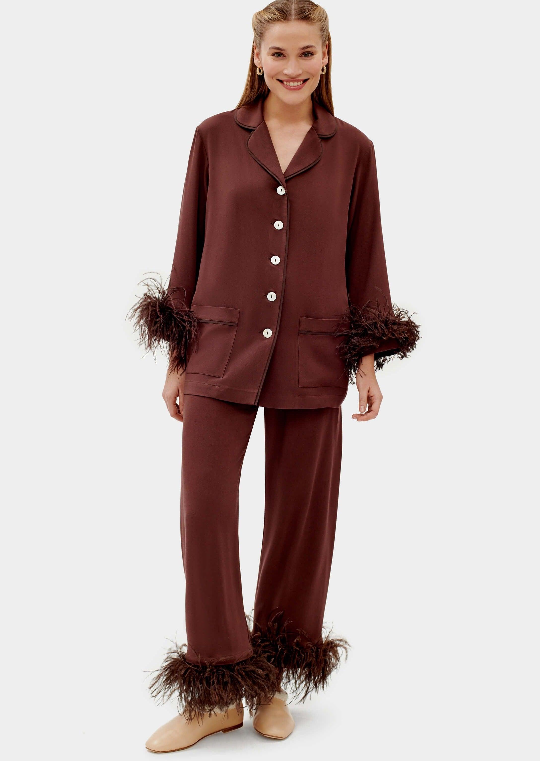 Sleeper Brown feather-trimmed Party Pajama Set