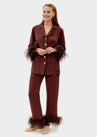 SLEEPER - Sleeper Brown feather-trimmed Party Pajama Set - OutDazl