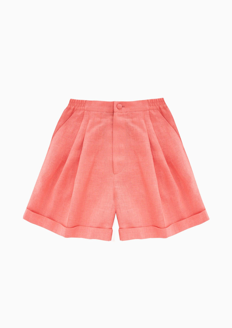 SLEEPER - Sleeper Dynasty Linen Shorts in Coral - OutDazl